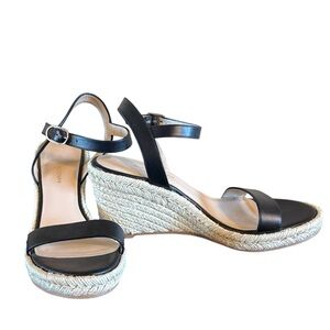 Stuart Weitzman Women’s Black Leather Espadrille Wedges size 9B like New